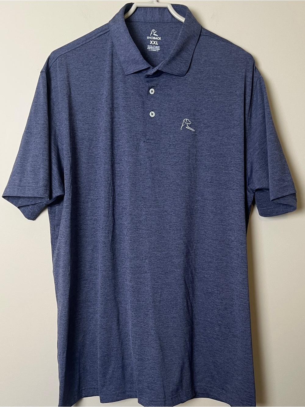 Rhoback Solid Blue men’s polo XXL Polo short sleeve embroidered logo - Picture 2 of 8